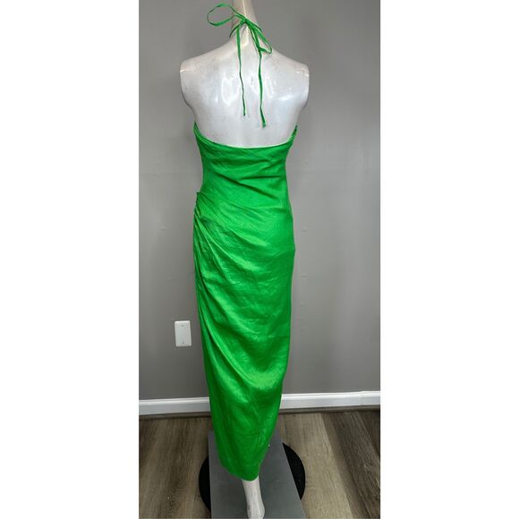 NWT Simkhai Hansel Halter Neck Linen Sleeveless Ruched Maxi Dress Parakeet Sz 2 - Picture 4 of 7